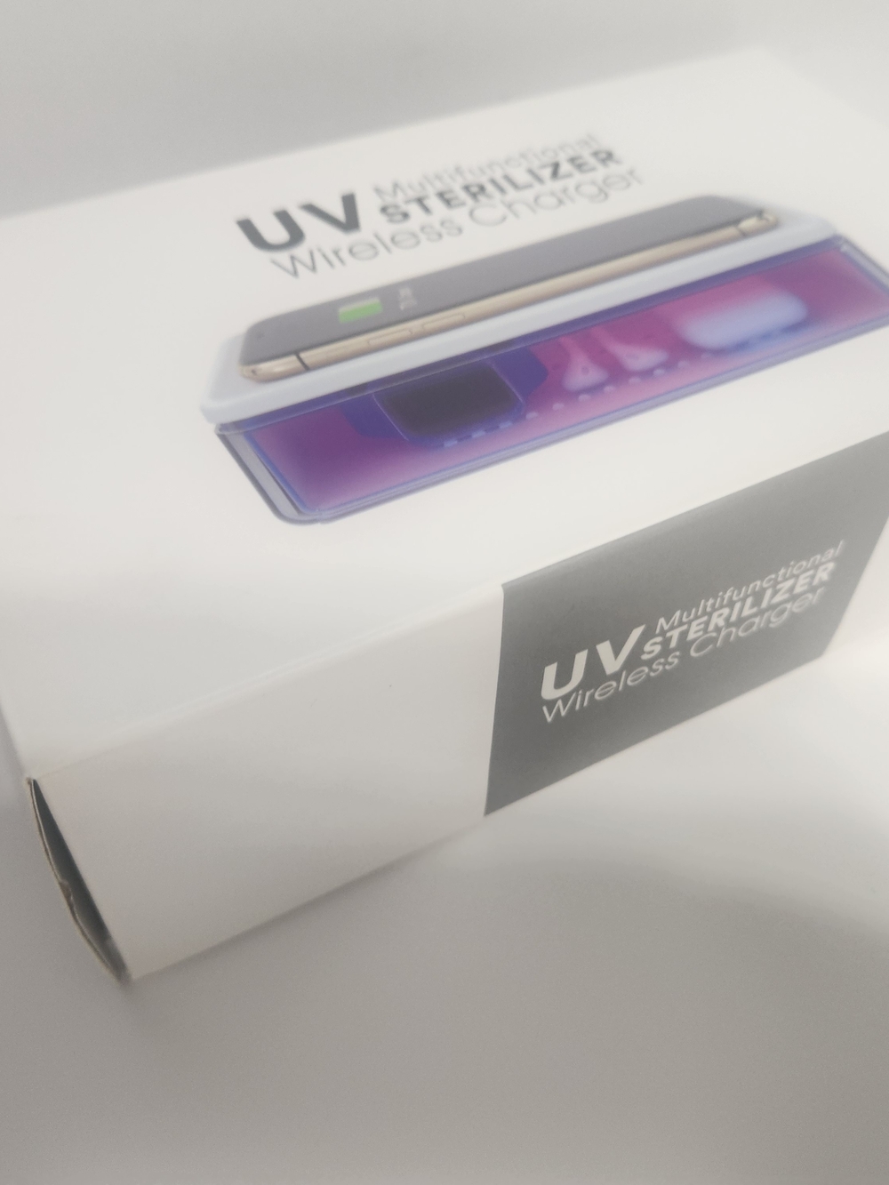 UV Multifunctional Sterilizer Wireless Charger - White with Purple Tray - Picture 11 of 12